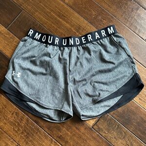 Under Armour Gray & Black Women’s Athletic Shorts with Logo Waistband